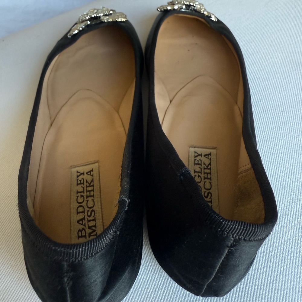 Badgley Mischka Black Flats with Crystal Accents - Picture 4 of 7